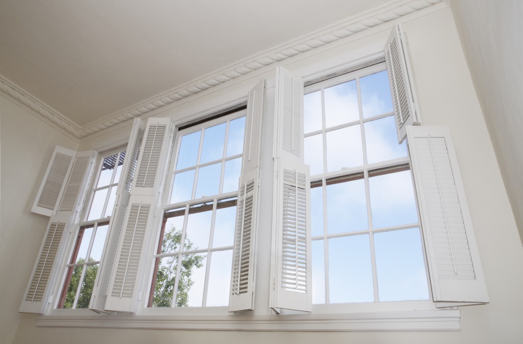 windows with louver shutters