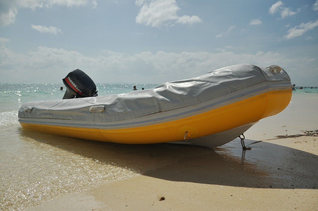 Inflatable boat on shore