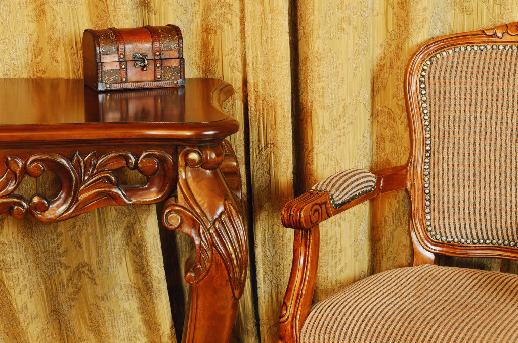 Fragment Of The Interior With Antique Furniture And Coffret On The Table