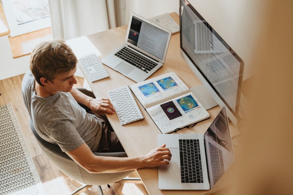 man working remotely