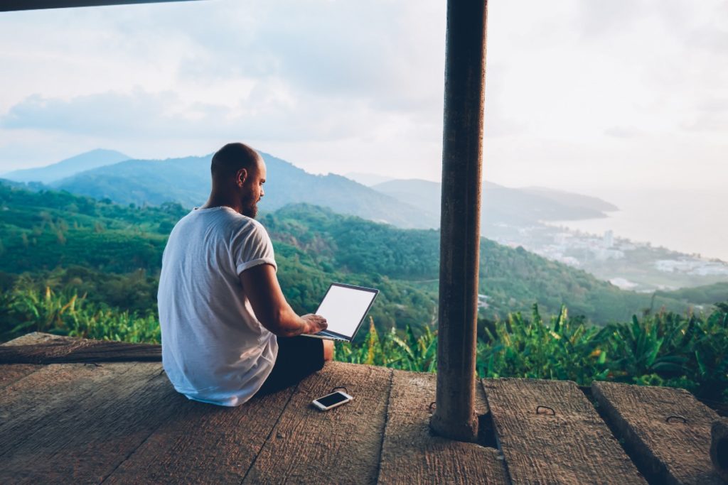 man working remotely