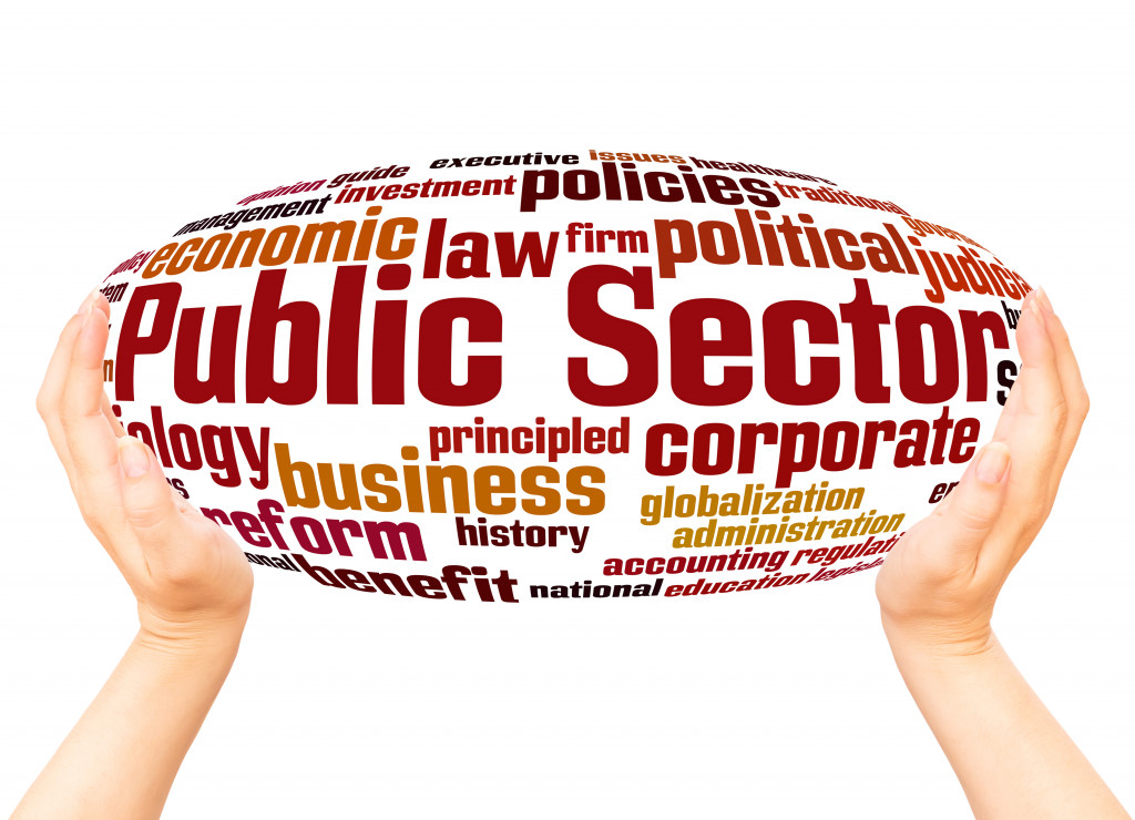 Public Sector word cloud hand sphere concept on white background