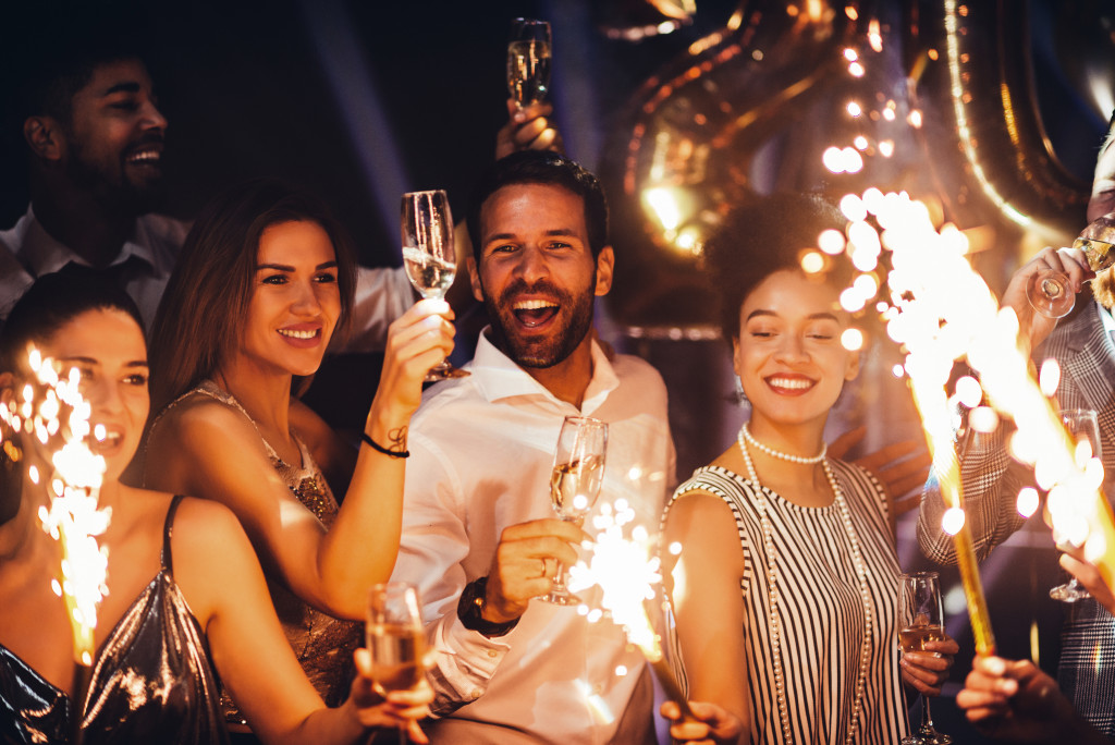 new year celebration concept with champagne and sparklers