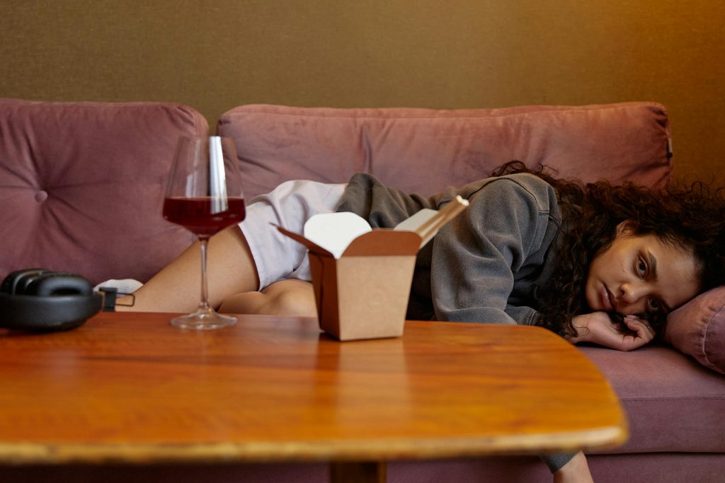 Woman lying down after eating