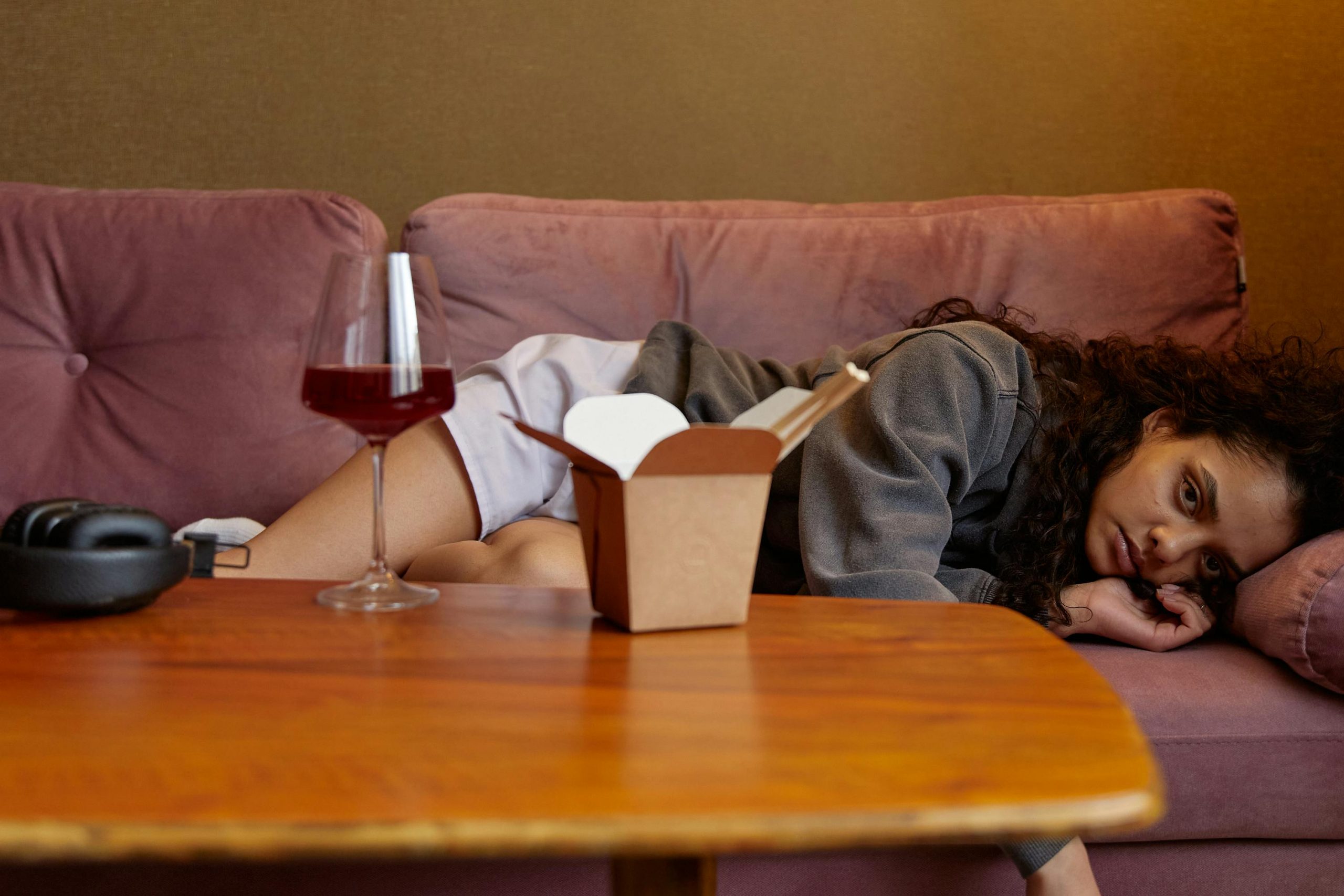 Woman lying down after eating